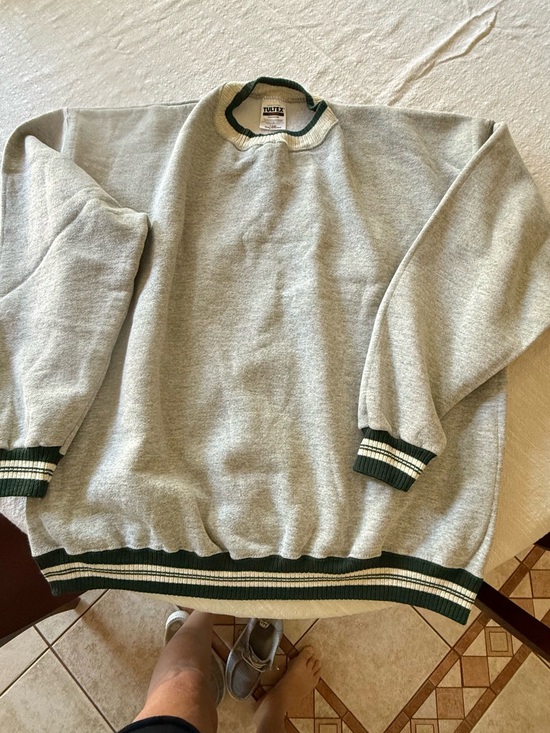Tultex Other - Tultex Light Gray Crewneck Sweatshirt with Dark Green Trim